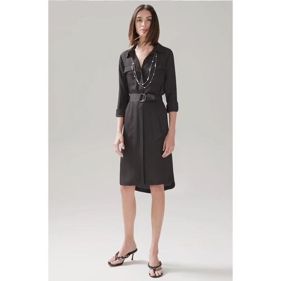 WHBM Black Soft Utility Long Sleeves Removable Belt Shirtdress Size XL NWT $150 - Picture 4 of 12
